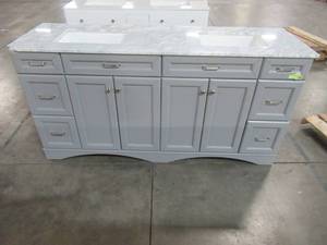 lot 207 image: Vinnova Naples 72 in. W x 22 in. D Vanity in Grey with White Marble Vanity Top in White with White Basin 710072-GR-CA-NM