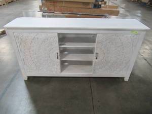 lot 208 image: Home Decorators Collection Chennai White Wash Storage Entertainment Center 9510100940