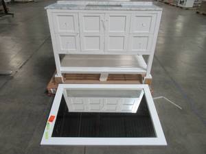 lot 209 image: Virtu USA Winterfell 48 in. W x 22 in. D x 35.24 in. H White Vanity With Marble Vanity Top With Mirror ES-30048-WMSQ-WH