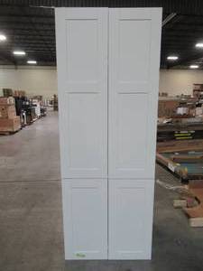 lot 220 image: J Collection Shaker Assembled 30 in. x 84.5 in. x 24 in. Pantry Cabinet in Vanilla White TB302484.5-WS