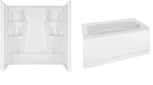 lot 222 image: Delta Classic 400 32 in. x 60 in. x 60 in. 3-Piece Direct-to-Stud Tub Surround in High Gloss White & 5 ft. Right Hand Drain Tub 40044
