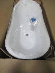 lot 231 image: Akdy 59 in. Acrylic Center Drain Oval Double Slipper Flatbottom Freestanding Bathtub in Glossy White BT0122