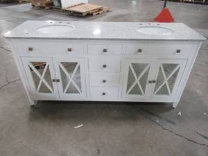 lot 404 image: Home Decorators Collection Barcelona 73 in. W x 22 in. D Double Bath Vanity in White with Granite Vanity Top in Grey and White Basin 13212-VS73H-WT