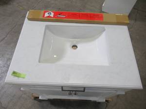 lot 427 image: Home Decorators Collection Melpark 30 in. W x 22 in. D Bath Vanity in White with Cultured Marble Vanity Top in White with White Melpark 30WSink