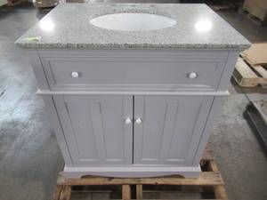 lot 301 image: Home Decorators Collection Fremont 32 in. W x 22 in. D Vanity in Grey with Granite Vanity Top in Grey with White Sink MD-V1789