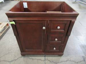 lot 302 image: Foremost Naples 30 in. W Bath Vanity Cabinet Only in Tobacco with Right Hand Drawers NATA3021D