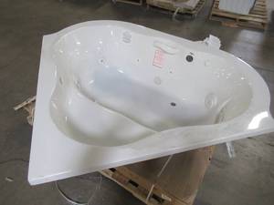 lot 318 image: American Standard EverClean 54.24 in. x 54.25 in. x 64.75 in. Off- Center Drain Corner Whirlpool in White 6060LCE.020