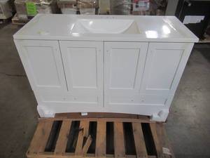 lot 320 image: Glacier Bay Lancaster 48 in. W x 18.75 in. D Bath Vanity in White with Cultured Marble Vanity Top in White with White Basin LC48P2-WH