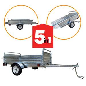 lot 503 image: Detail K2 1639 lbs. Payload Capacity 4.5 ft. x 7.5 ft. Galvanized Steel Utility Trailer with Bed Tilt and Collapsing Ends, MMT5X7G - OPEN BOX - MAY BE MISSING OR HAVE DAMAGED PARTS.