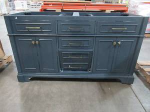 lot 112 image: Home Decorators Collection Melpark 60 in. W x 22 in. D Bath Vanity Cabinet in Grayish Blue, 60GB - Scratch & Dent for Project or Restore