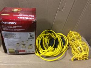 lot 9 image: 50 ft. 5-Bulb String Caged Work Lights by Husky Open Box Customer Returns See pictures. 