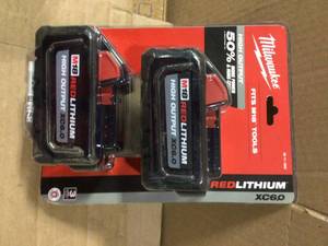 lot 12 image: M18 18-Volt Lithium-Ion High Output 6.0Ah Battery Pack (2-Pack) by Milwaukee in good condition