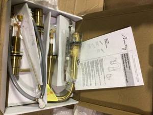 lot 16 image: Positano 8 in. Widespread 2-Handle Bathroom Faucet in Matte Gold by Avanity Open Box Customer Returns See pictures.