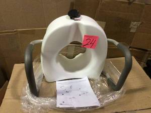 lot 24 image: E-Z Lock Raised Toilet Seat with Armrests by Carex Health Brands Open Box Customer Returns See pictures.