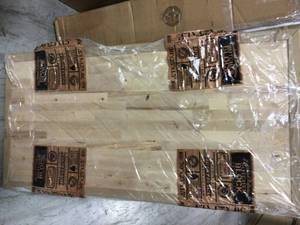 lot 49 image: Unfinished Birch 4 ft. L x 25 in. D x 1.5 in. T Butcher Block Countertop Open Box Customer Returns See pictures.