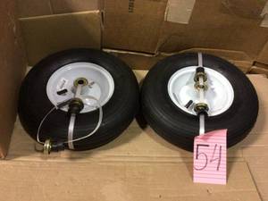 lot 54 image: Farm & Ranch 13 in. Pneumatic Wheelbarrow Tire (2-Pack) Open Box Customer Returns See pictures.