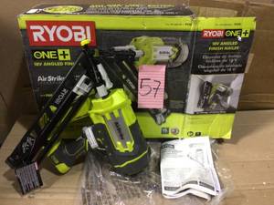 lot 57 image: 18-Volt ONE Lithium-Ion Cordless AirStrike 15-Gauge Angled Finish Nailer (Tool Only) with Sample Nails by RYOBI Open Box Customer Returns See pictures.