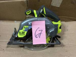 lot 67 image: 18-Volt ONE Cordless Brushless 7-14 in. Circular Saw (Tool Only) by RYOBI Open Box Customer Returns See pictures.