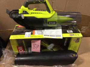 lot 87 image: 135 MPH 440 CFM 8 Amp Corded Electric Jet Fan Blower by RYOBI Open Box Customer Returns See pictures.