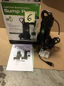 lot 6 image: 13 HP Cast Iron Submersible Sump Pump with Vertical Switch by ECO FLO Customer returns see pictures