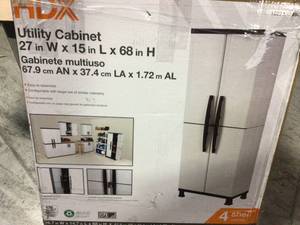 lot 24 image: 27 in. W 4 Shelf Plastic Multi-Purpose Cabinet in Gray by HDX Customer returns see pictures