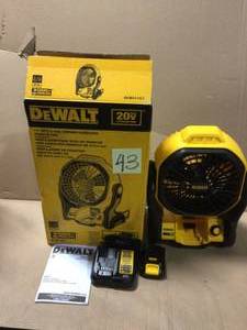 lot 43 image: 20-Volt MAX Cordless and Corded 11 in. Jobsite Fan with (1) 20-Volt 2.0Ah Battery & Charger by DEWALT Customer returns see pictures