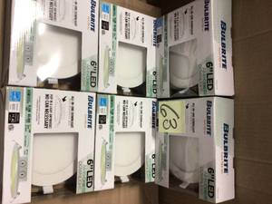 lot 63 image: 6 in. Soft White Light New Construction or Remodel IC Rated Recessed Integrated LED Kit with J-Box LED Flat Downlight by Bulbrite Customer returns see pictures