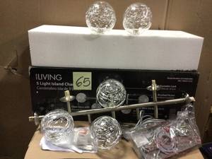 lot 65 image: Cora 5-Light Brushed Nickel Linear Island Light with Glass Globe Shades by Decor Living Customer returns see pictures