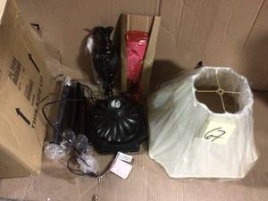 lot 67 image: Roland 61 in. Dark Brown Floor Lamp with Faux Silk Shade in good condition