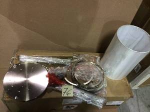 lot 76 image: 63 in. Brushed Steel Floor Lamp with Glass Shelf by ARTIVA Customer returns see pictures