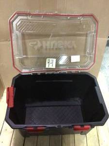 lot 44 image: 20 Gal. Professional Duty Waterproof Storage Container with Hinged Lid in Black by Husky Customer returns see pictures