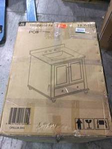 lot 113 image: Home Decorators Orillia 30 in. W x 22 in. D Vanity in Greige with Marble Vanity Top is damaged in White with White Sink see pictures