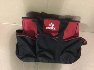 14 in. Wide Mouth Water Resistant Supply Bag with padded handle comfort grips tape strap and 15 total pockets in Red by Husky in good condition