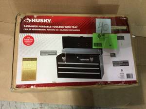 20 in. 3-Drawer Small Metal Portable Tool Box with Drawers and Tray by Husky Customer returns see pictures