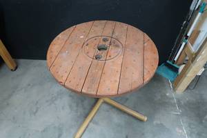 OLD WOODEN TABLE WITH GLASS