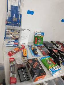 BOX OF ASSORTED TOOLS AND SOME HARDWARE