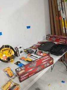 BOX OF ASSORTED TOOLS AND SOME HARDWARE