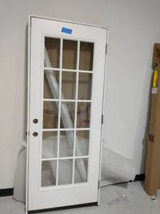 32 in. x 80 in. Ultra White 15 Lite Left Hand Clear Glass Painted Steel Prehung Front Door BrickmoldVinyl Frame