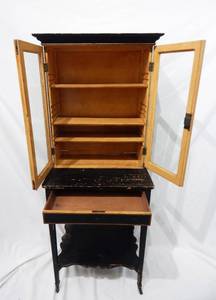 lot 2 image: Antique 19th Century English Black Regency Table With Bookcase