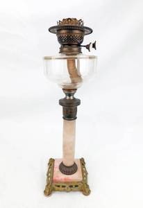 lot 13 image: Antique Marble Column Oil Lamp