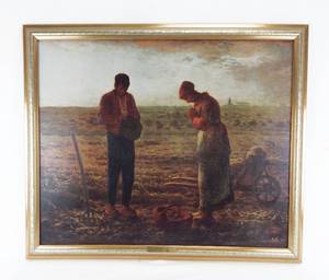 lot 52 image: Vintage Jean-Francois Millet Angelus Framed Canvas Print