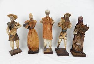 lot 75 image: Lot of 5 Vintage The Village People Paper Mache Figures Made in Mexico
