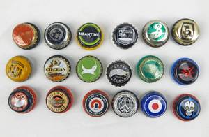 lot 78 image: Lot of 18 Assorted Bottle Cap Magnets