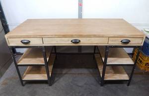 lot 7 image: World Market Cost Plus Contemporary 3 Drawer&nbspDistressed Wood Style Desk