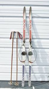lot 129 image: Set of Vintage Skan Finland Cross Country Skis with Bamboo Poles