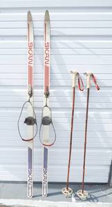 lot 130 image: Set of Vintage Skan Finland Cross Country Skis with Bamboo Poles