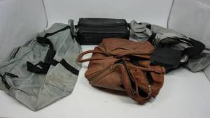 lot 30 image: Targus Computer Bag  2 Grey Clothing Bags  Brown Leather Gym Bag