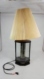 lot 51 image: Large Black Wood Lamp with 6 Etched Glass Panels