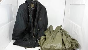 lot 91 image: J Campton Black Jacket - Size Mediaum  Heavy Duty Green Poncho
