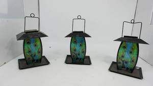 lot 123 image: 3 Hanging Solar Glass Bird Feeders